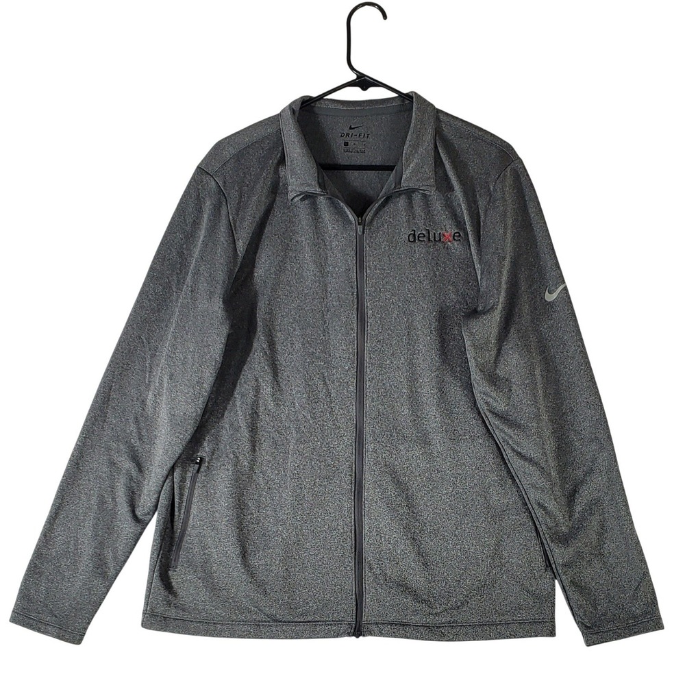 Nike Dri-FIT Mens Full Zip Jacket Gray Deluxe Logo Performance Large L Heathered